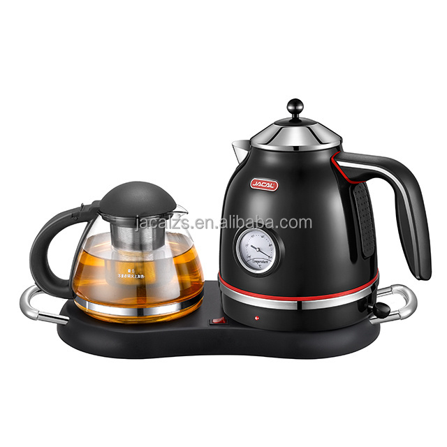 1.7L stainless steel electric tea kettle set with glass teapot keep warm function