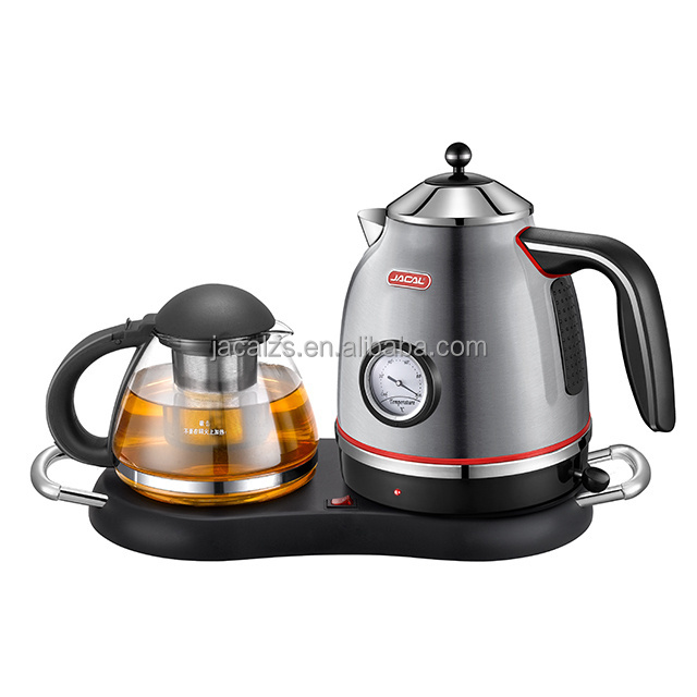 1.7L stainless steel electric tea kettle set with glass teapot keep warm function