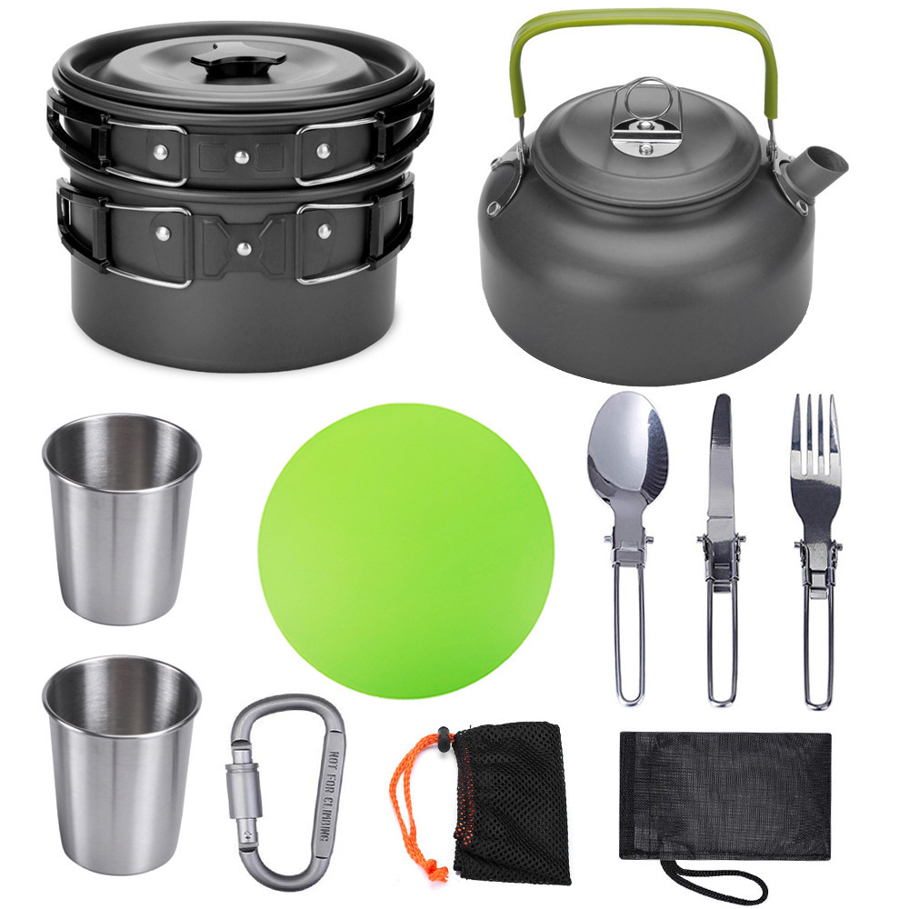 Outdoor Dining Set Pots Pans Kettle Camping Equipment Cooking Non-stick Tableware Set Camping Cookware Kit