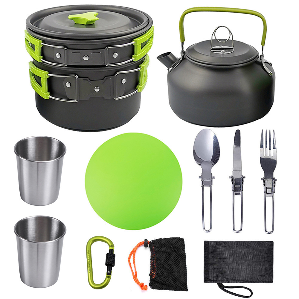 Outdoor Dining Set Pots Pans Kettle Camping Equipment Cooking Non-stick Tableware Set Camping Cookware Kit