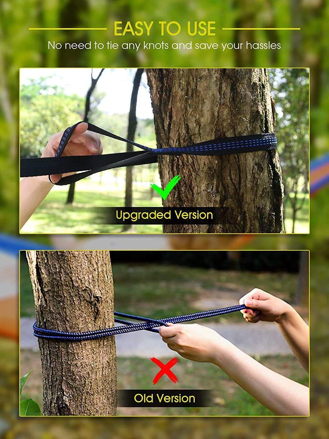 Outdoor Nylon Portable Tree Strap Hiking Hanging Belt Hammock for Camping