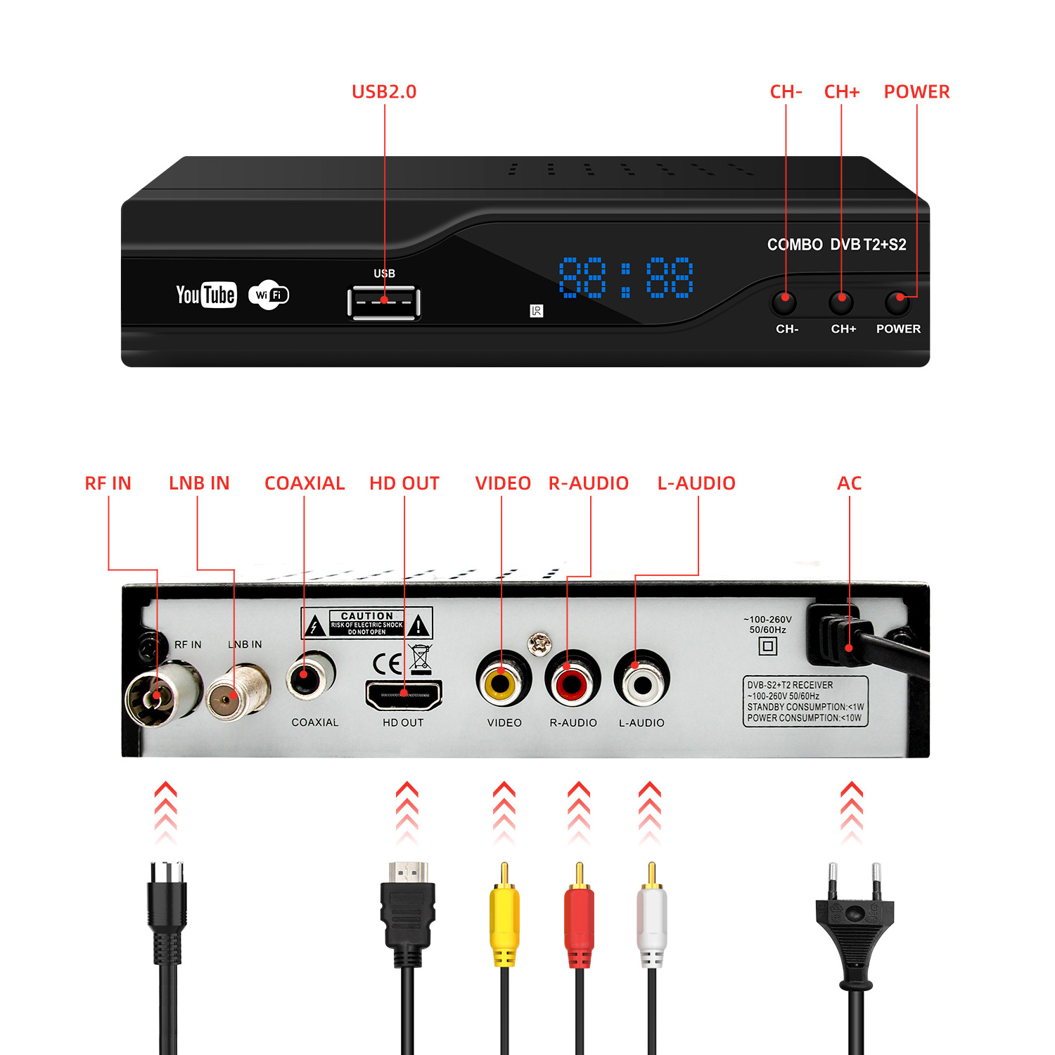 2024 T2 S2 Satellite Tv Receiver 1080p COMBOT2+S2 SET TOP BOX