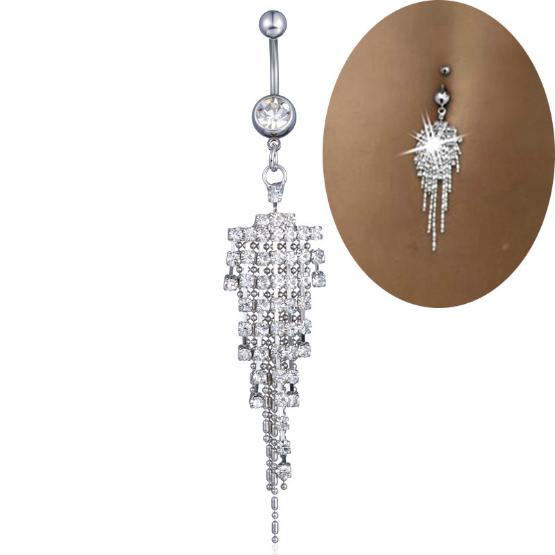 Jachon Stainless steel piercing ornament tassel Belly Button Rings Clear Navel Rings Belly Rings Belly Piercing