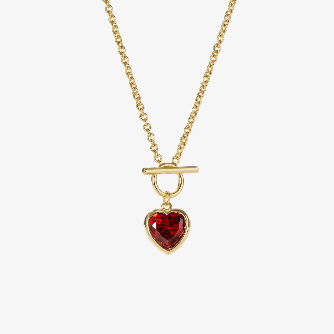 Jachon Red Zircon Stone Heart Pendant Necklace Stainless Steel OT Clasp Gemstone Heart Necklace fashion jewelry necklaces