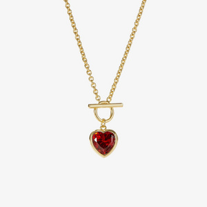 Jachon Red Zircon Stone Heart Pendant Necklace Stainless Steel OT Clasp Gemstone Heart Necklace fashion jewelry necklaces