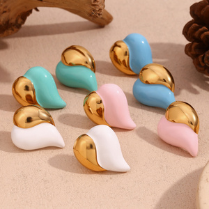 Jachon Stainless Steel 18K Gold Plated  Colorful Enamel Heart Jewelry Gold Plated Earrings Stud fine jewelry earrings