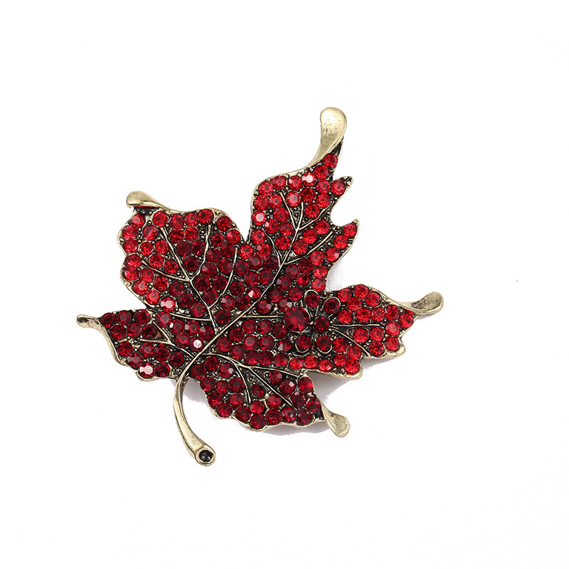 Jacho Newest Crystal Maple Leaf  Brooch custom rhinestone bling pin brooch Pin Rhinestone Safety Brooch Pin for Women