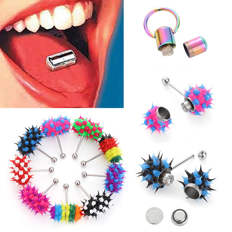 Jachon Hip Hop Rubber Vibrating Tongue Ring 1.6*18*5mm Stainless Steel Barbell Tongue Piercing Punk Unisex Body Jewelry