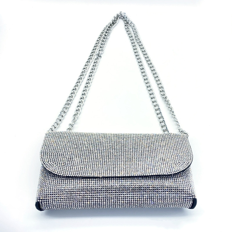 Luxury Small Diamond Clutch Bag Solid Design with Rhinestones Fashionable Chain Sling Purse for Women's Evening Wedding Events