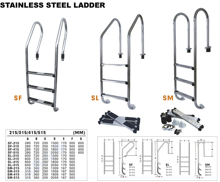 Stainless steel product Swimming Pool Ladder 2/3/4/5 steps strong ladder for pool