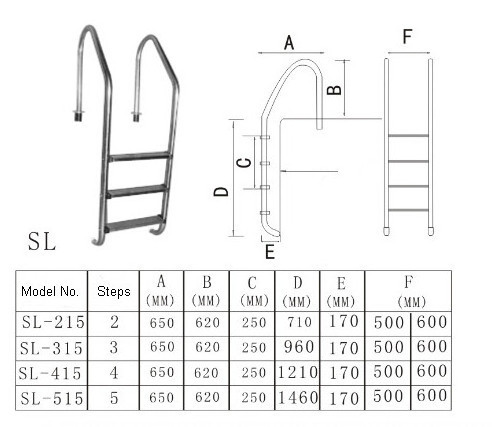 316 High Quality Stainless Steel Swimming Pool Ladder