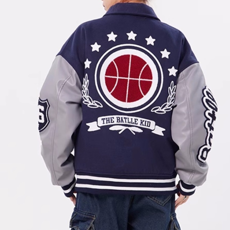 LAYENNE High Quality Varsity Jacket Men Embroidery PU Leather Sleeves Custom lapel Baseball Letterman flock Varsity Jacket