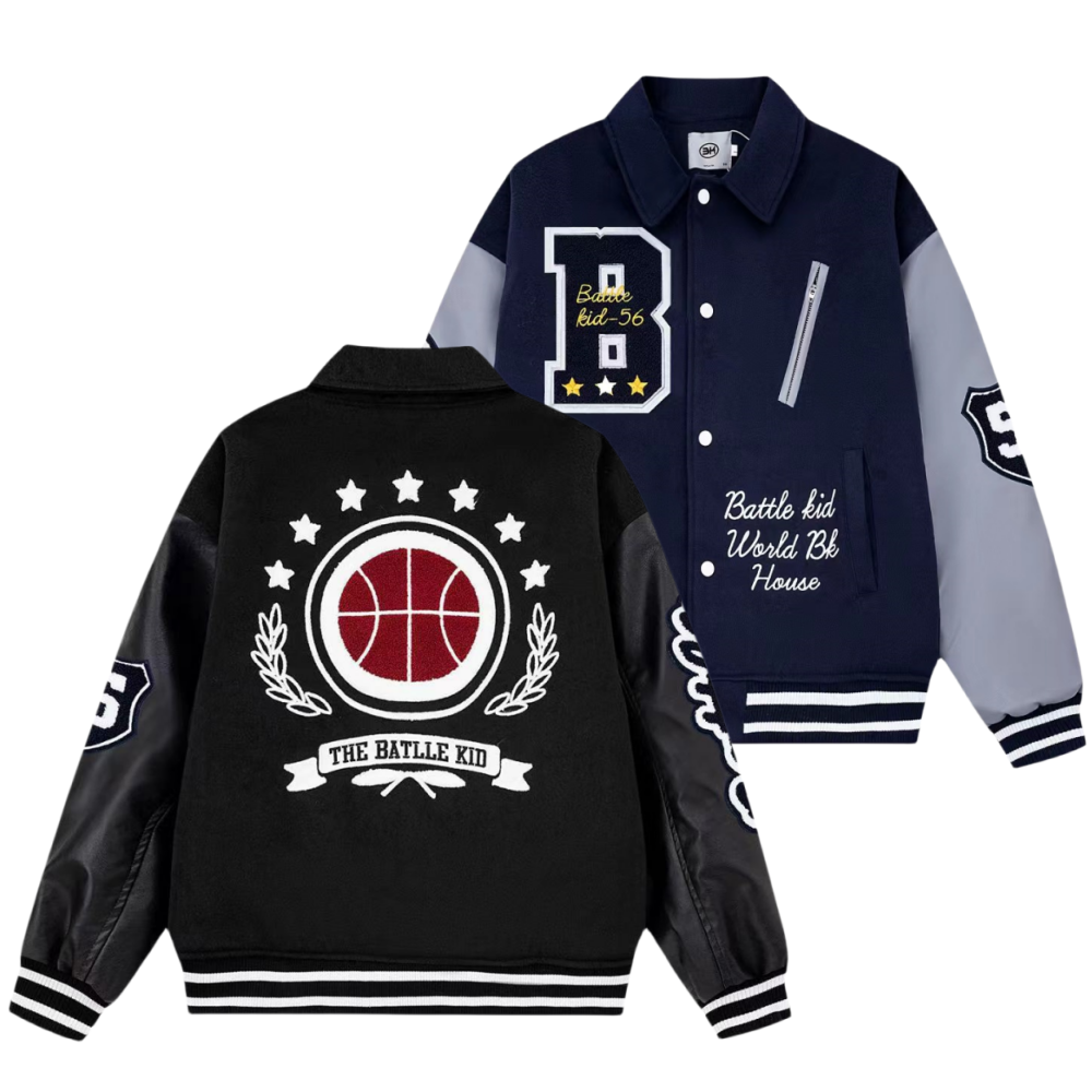 LAYENNE High Quality Varsity Jacket Men Embroidery PU Leather Sleeves Custom lapel Baseball Letterman flock Varsity Jacket