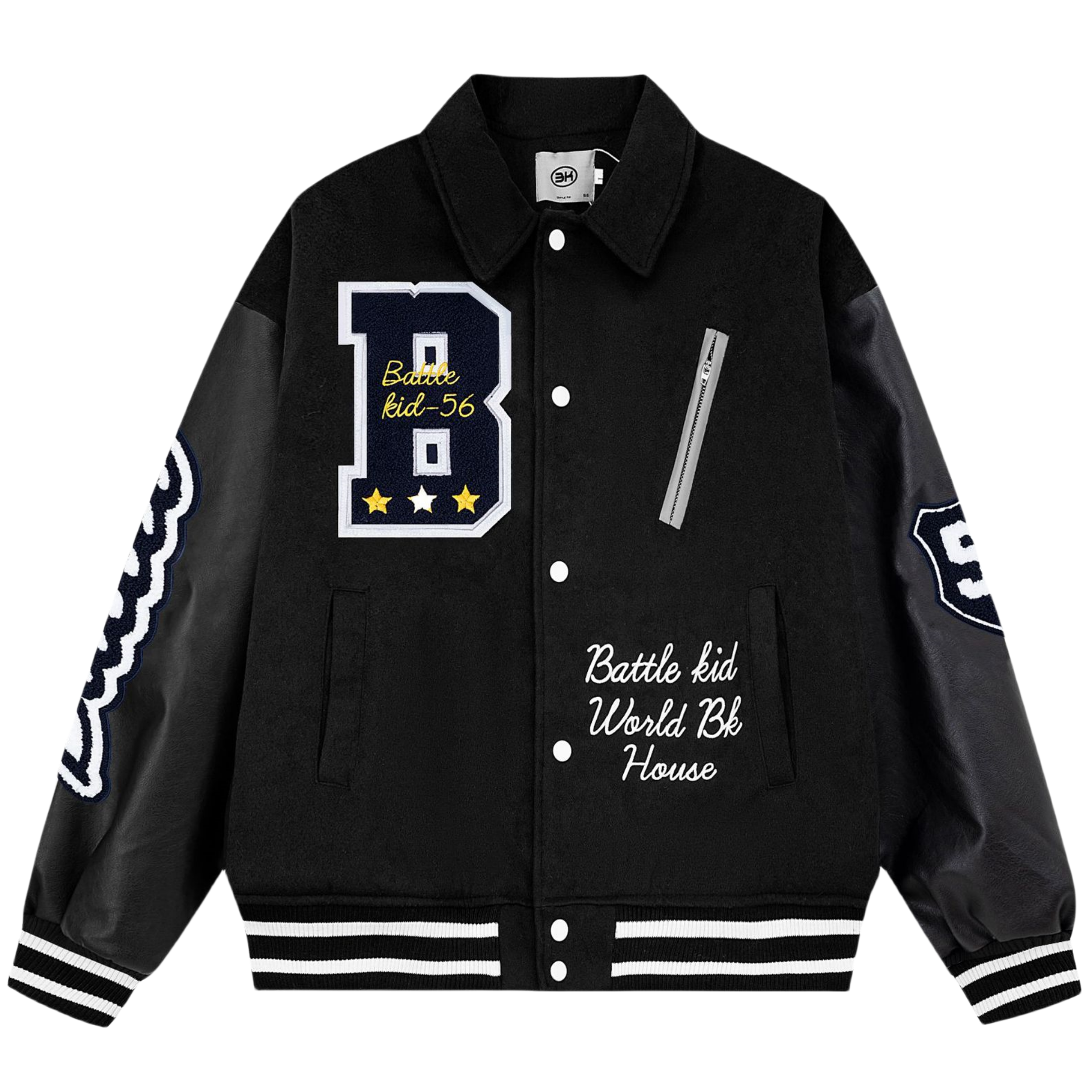 LAYENNE High Quality Varsity Jacket Men Embroidery PU Leather Sleeves Custom lapel Baseball Letterman flock Varsity Jacket