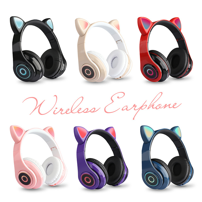 Cute Cat Ear Wireless B39 LED cat Headphones BT 5.0 Headsets Stereo Music Earphone Gaming Wired earbud Speaker Headphone