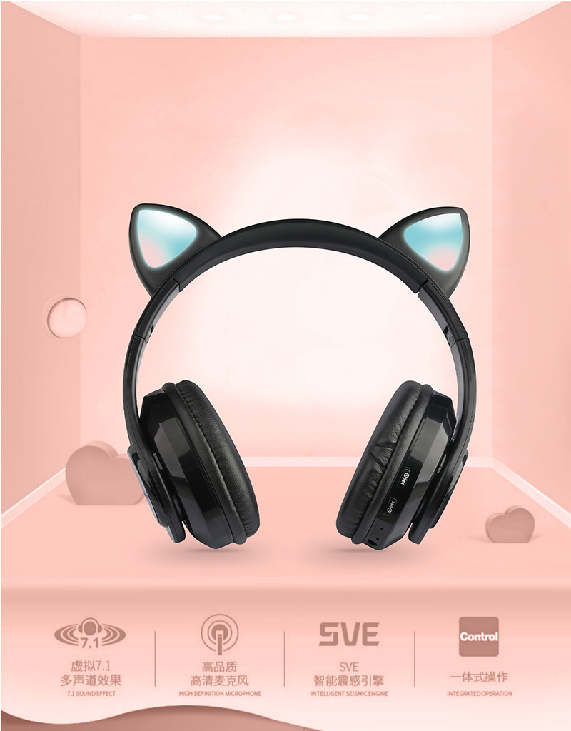 Cute Cat Ear Wireless B39 LED cat Headphones BT 5.0 Headsets Stereo Music Earphone Gaming Wired earbud Speaker Headphone