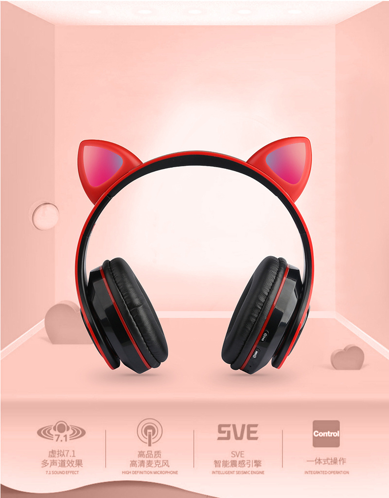 Cute Cat Ear Wireless B39 LED cat Headphones BT 5.0 Headsets Stereo Music Earphone Gaming Wired earbud Speaker Headphone