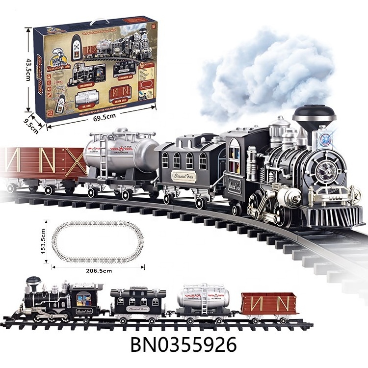 R/C smoke train set long track with light sound music model christmas train train set electric on track kids toys 2024