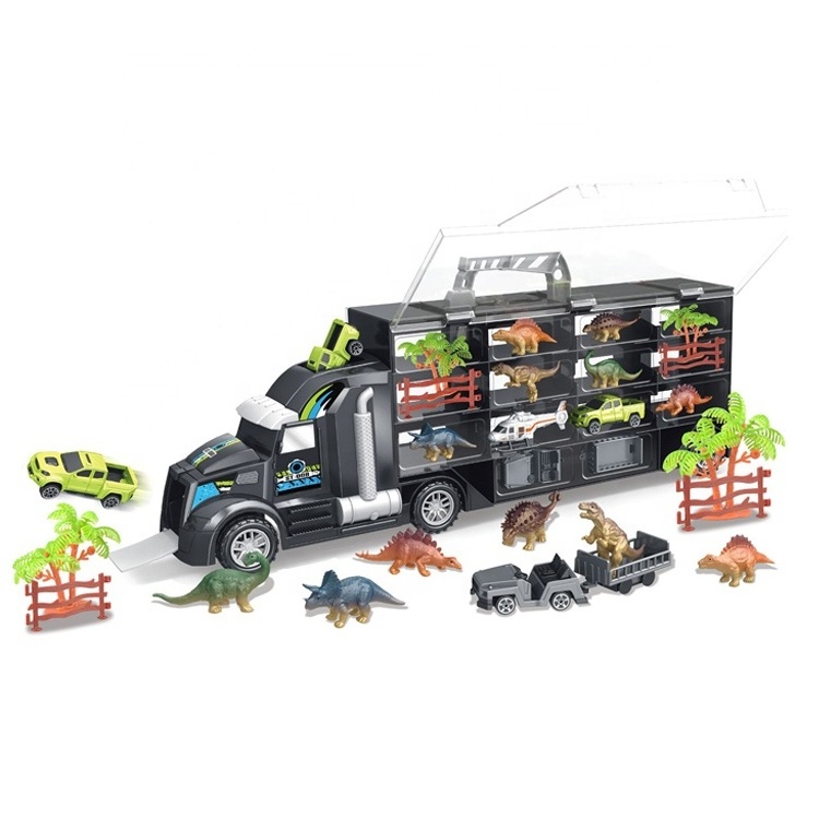 JACKOTOYS Funny plastic toy truck trailer diecast truck model dinosaur toy truck for kids dinosaur toy set