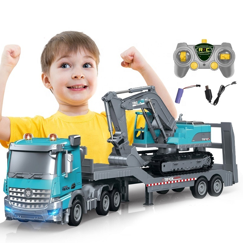 Top hot selling rc car 1:14 multi-function real rc truck 6x6 wheels truck with excavator toy set for kids adults