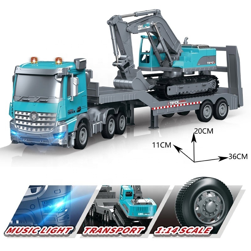 Top hot selling rc car 1:14 multi-function real rc truck 6x6 wheels truck with excavator toy set for kids adults