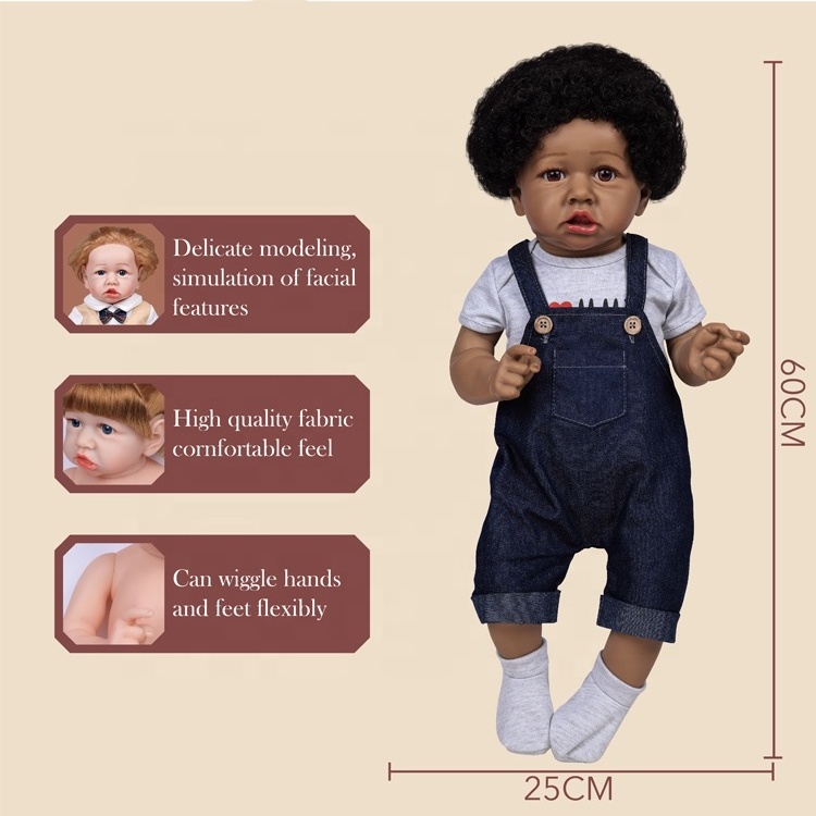 60CM Simulation baby doll with magnetic pacifier reborn baby dolls realistic black girl toy 2023