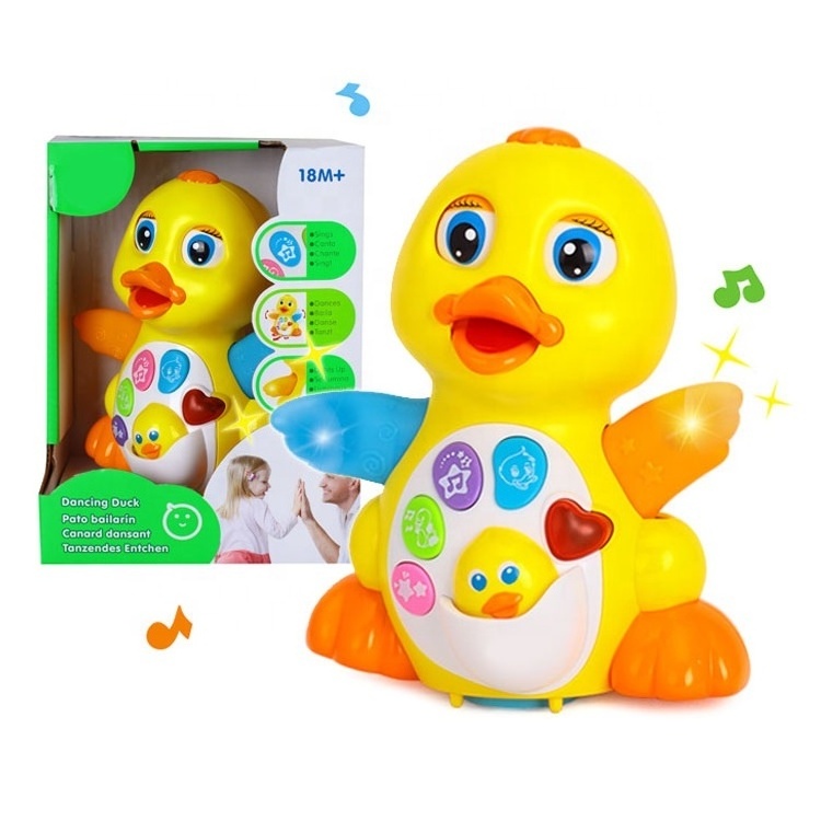 2023 Educational Interactive Learning Dancing Walking Yellow Duck Baby Game Toy With Music And Led Light baby toy set