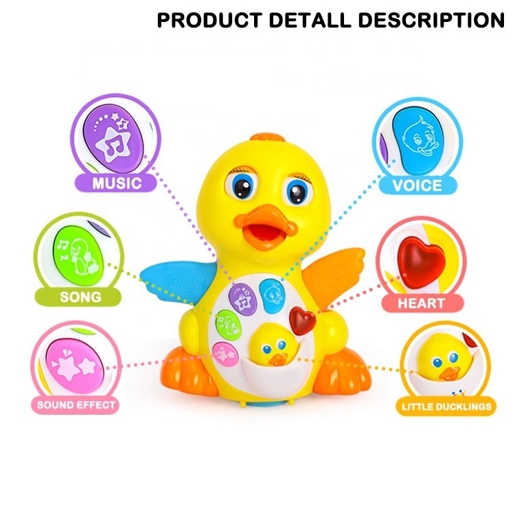 2023 Educational Interactive Learning Dancing Walking Yellow Duck Baby Game Toy With Music And Led Light baby toy set