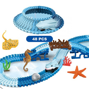 148PCS Plastic shark car track toys ocean DIY electric track car toy set boy kids slot rail toy