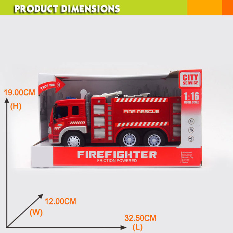 Children educational 1:16 model scale mini friction car toy new fire truck with light