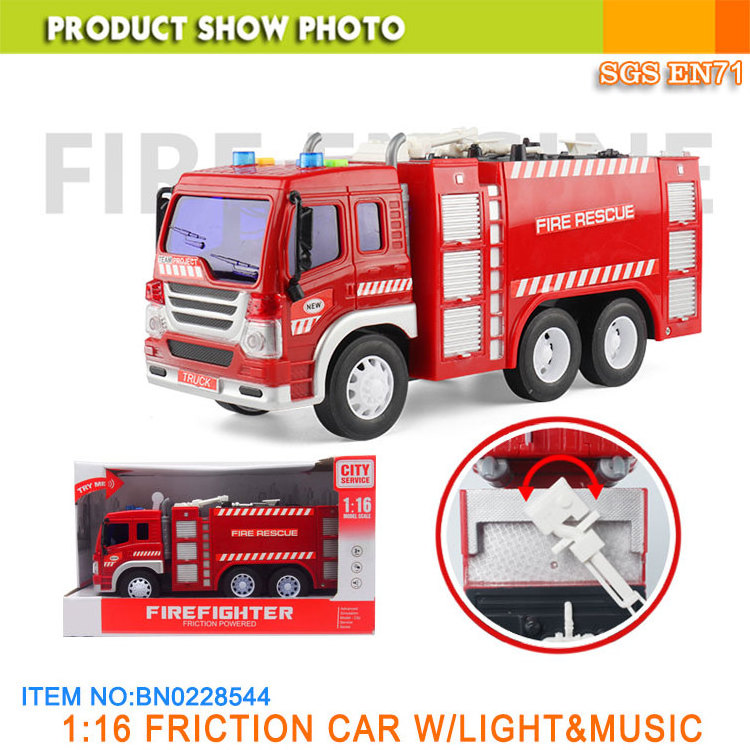 Children educational 1:16 model scale mini friction car toy new fire truck with light