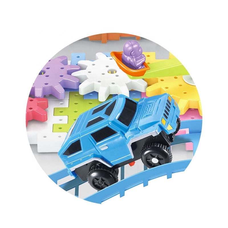 Best selling blocks toy with track 203pcs gear building blocks set battery electric car track toys for kids