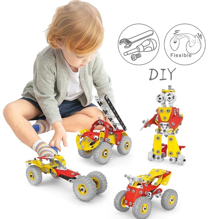 6 IN 1 building blocks kit 196PCS DIY car robot boat self assembled stem toys for kids