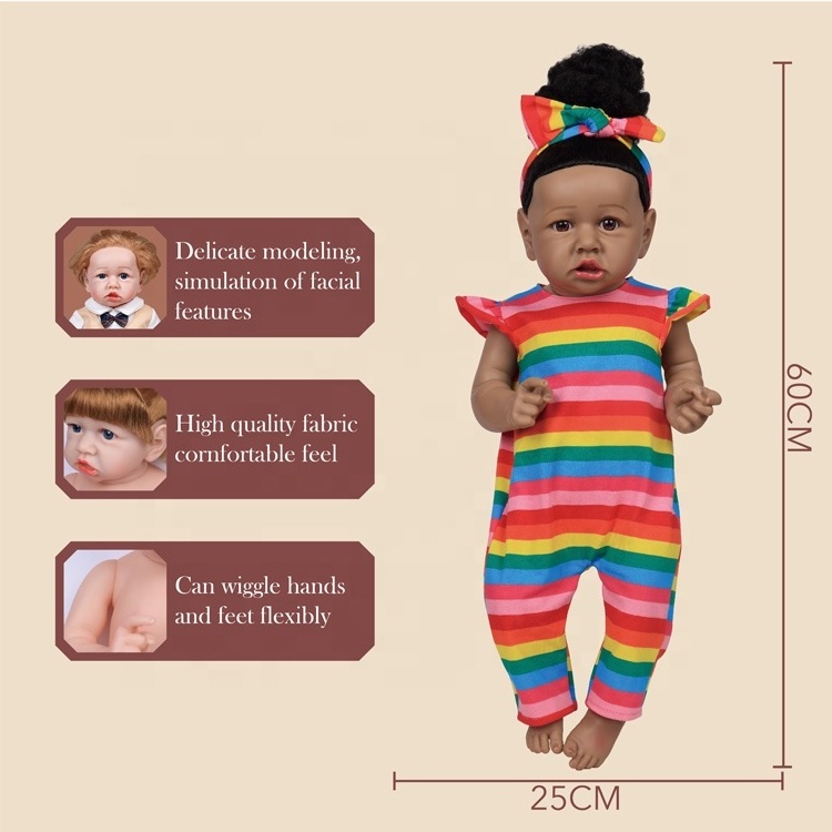 60CM Simulation baby doll with magnetic pacifier reborn baby dolls realistic black girl toy 2023