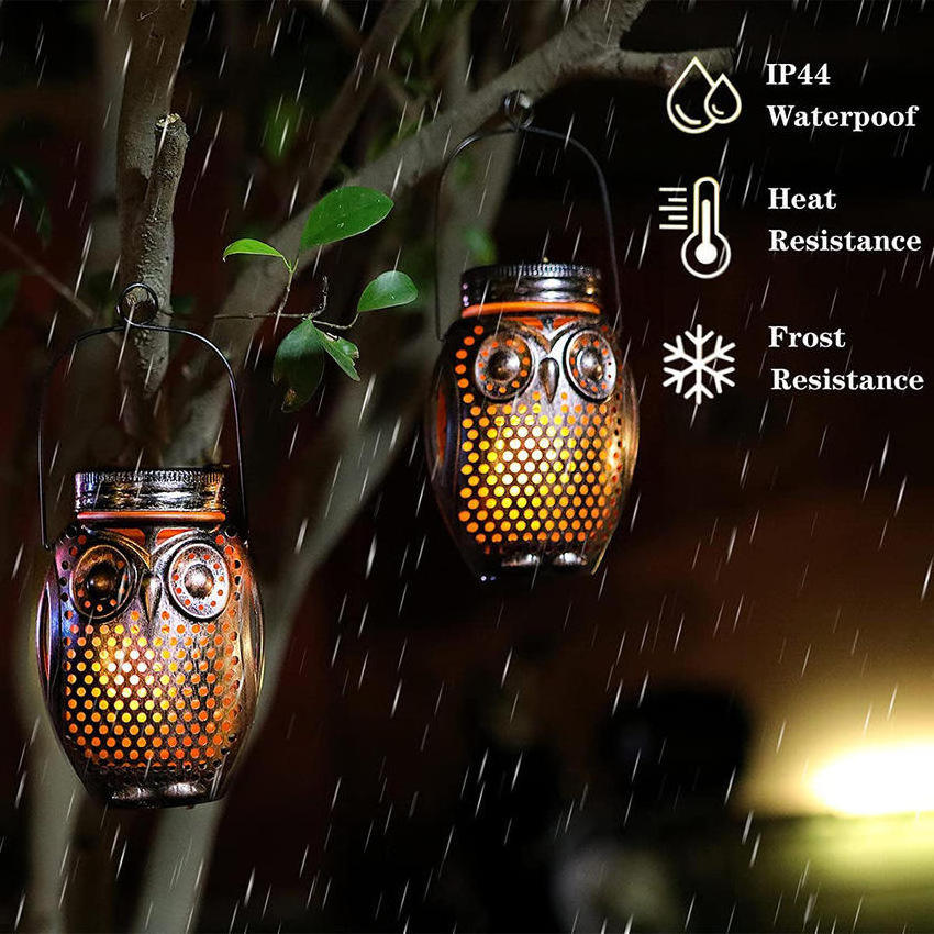 Outdoor Waterproof Garden Patio Walkway Yard Lantern Hanging Flame Led Solar Powered Decoration Light