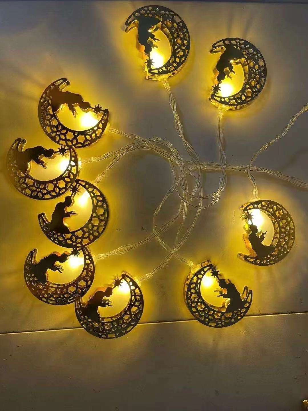 Islamic Gold Star Crescent Moon Lantern Ramadan Garland Decoration Home Happy Ramadan Mubarak Party Decor Solar Light