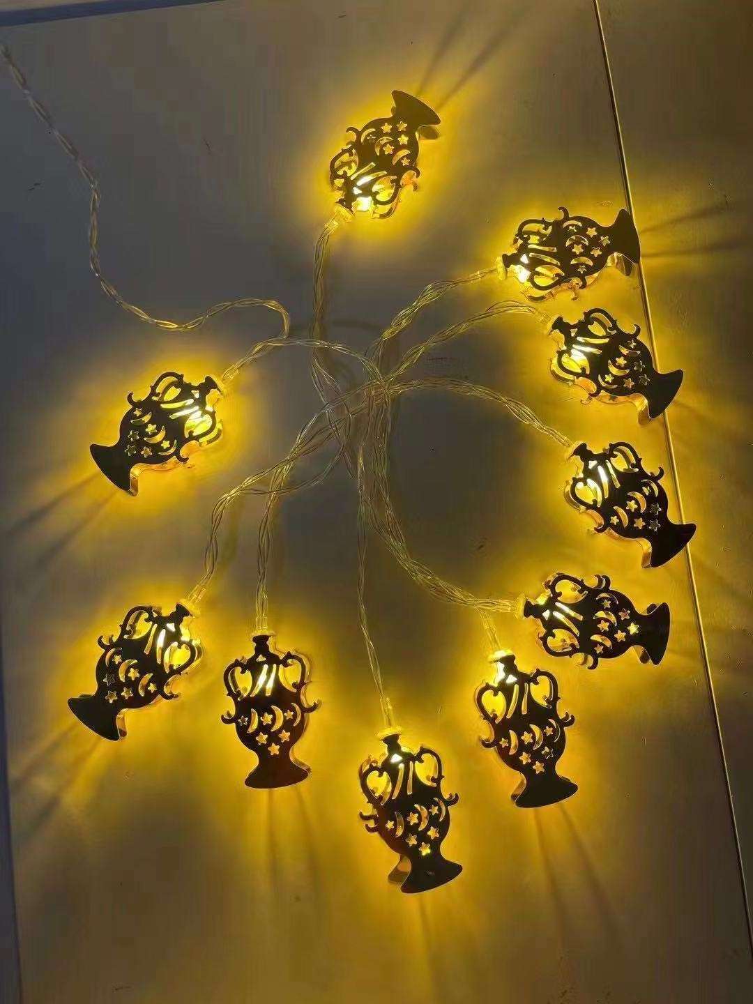 Islamic Gold Star Crescent Moon Lantern Ramadan Garland Decoration Home Happy Ramadan Mubarak Party Decor Solar Light