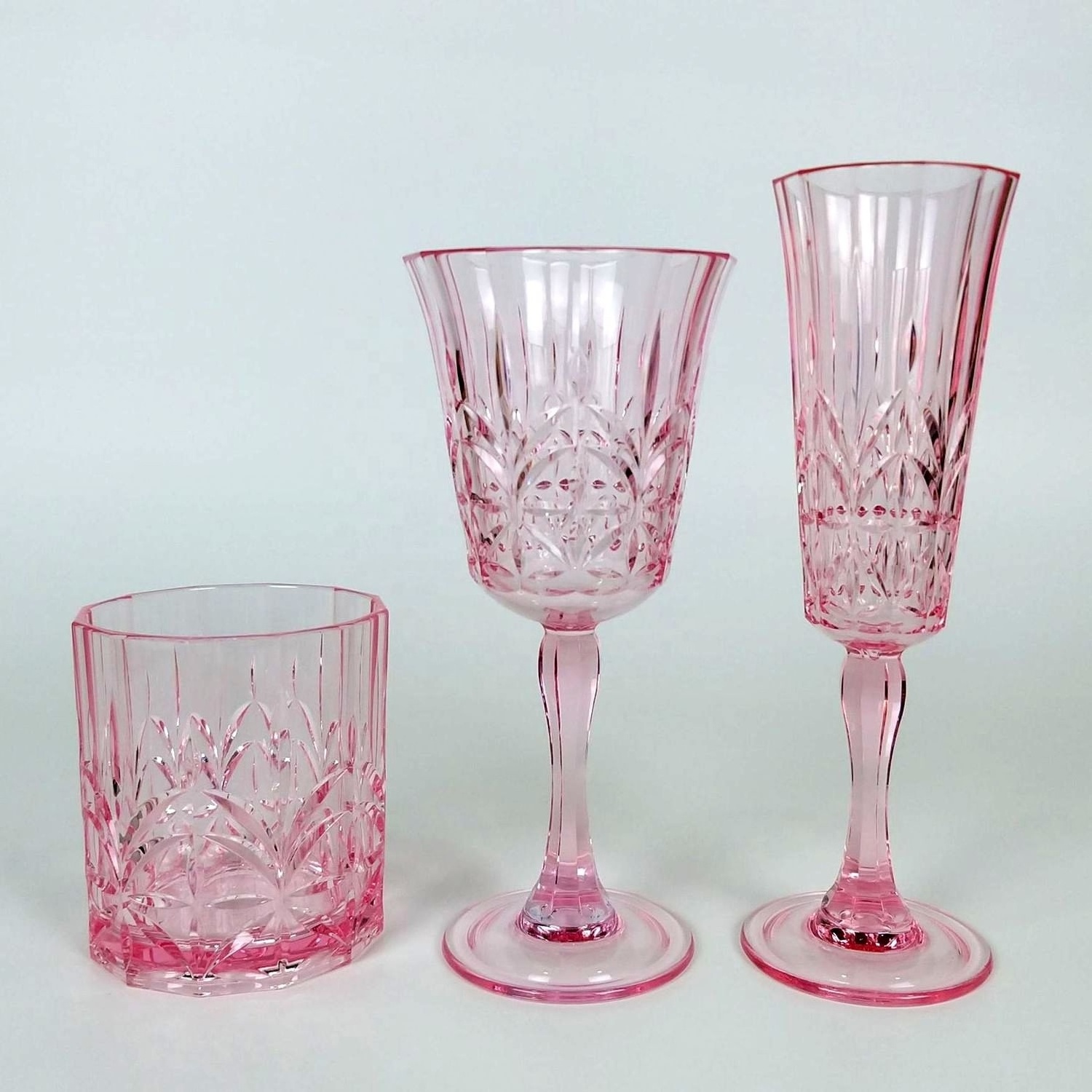 6 oz Diamond cut plastic champagne flute glasses