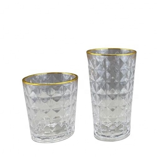 Gold rimmed acrylic plastic water goblet