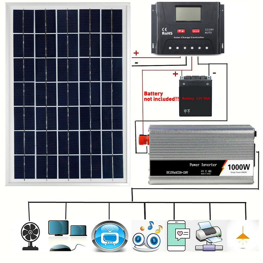 100 Watts Complete Solar Panel Kit for RV Off Grid Starter Kit with Battery and 30A LCD Display Smart Regulator with LED Maximum