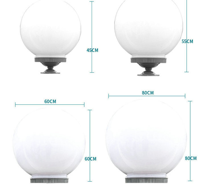 200 250 300MM White Acrylic Outdoor Globe Light Ball shape House lightings E27 base Post lights Pillar Gate Lamp