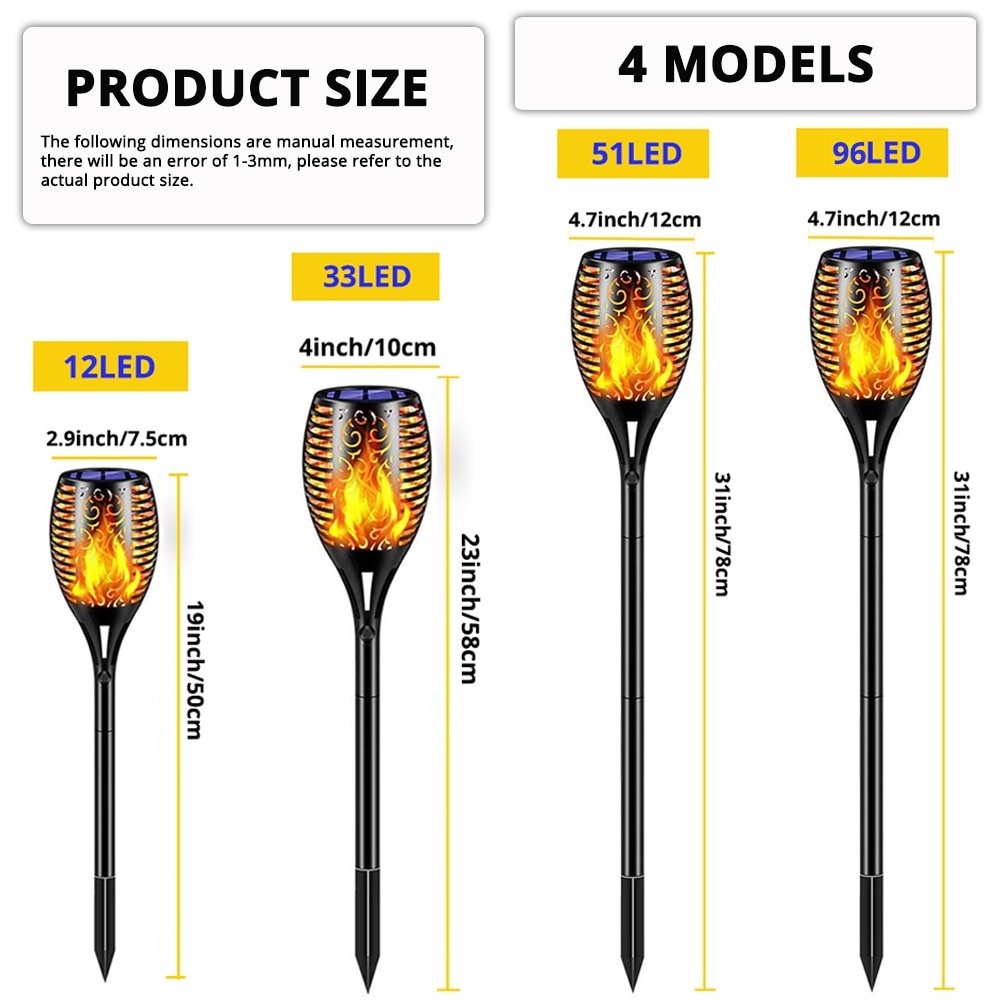 Dancing Flickering Flame, Outdoor Solar Lights Landscape Decoration Lighting for Garden, Yard, Backyard, Mini Solar Tiki Torches