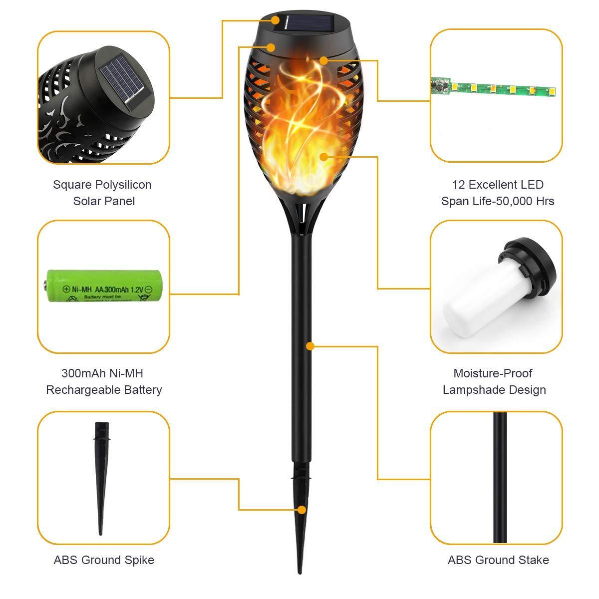 Dancing Flickering Flame, Outdoor Solar Lights Landscape Decoration Lighting for Garden, Yard, Backyard, Mini Solar Tiki Torches