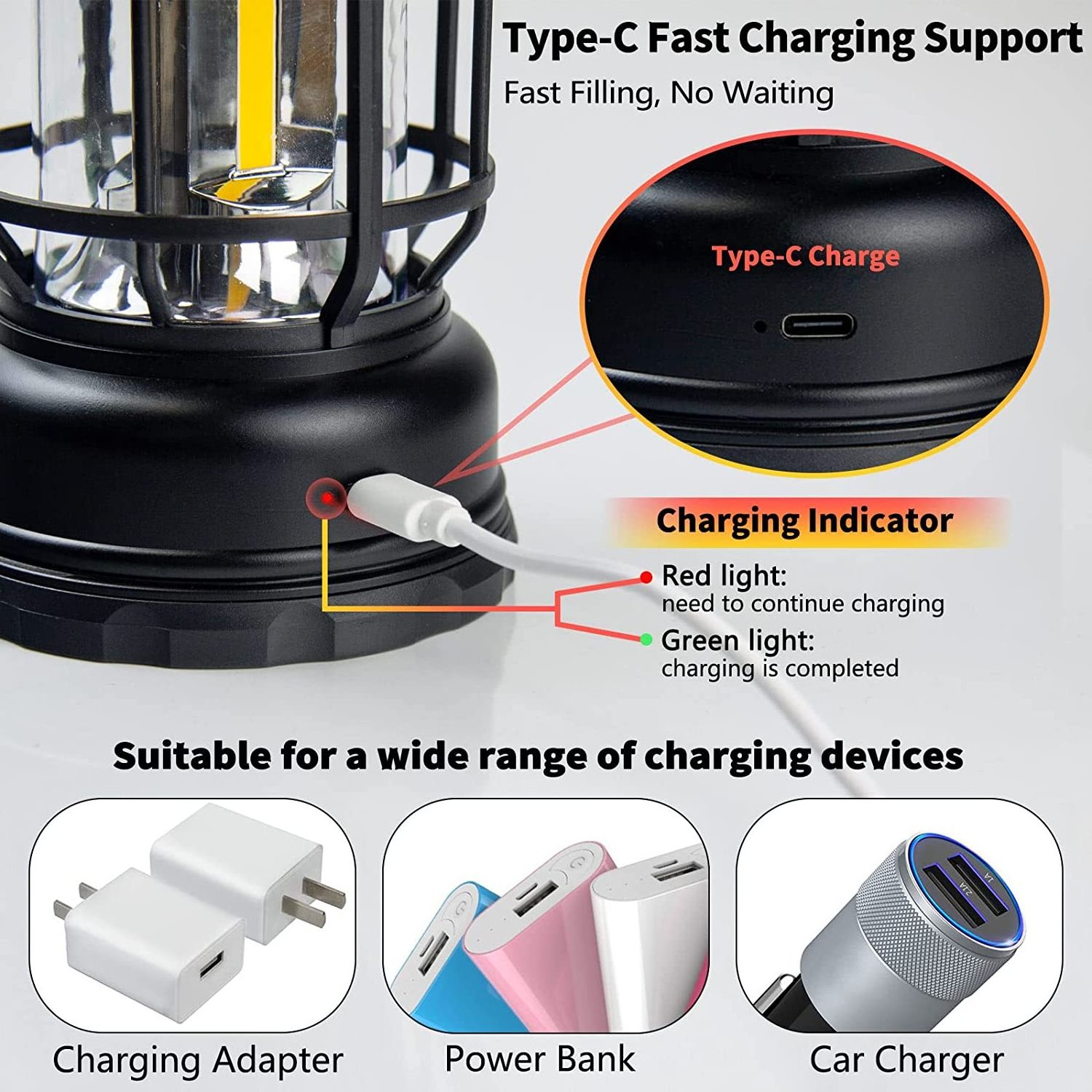 Retro Camping Light Lamp for Indoors Outdoors, 1200mAh Battery Powered LED Tent Light with Hook Rechargeable Camping Lantern