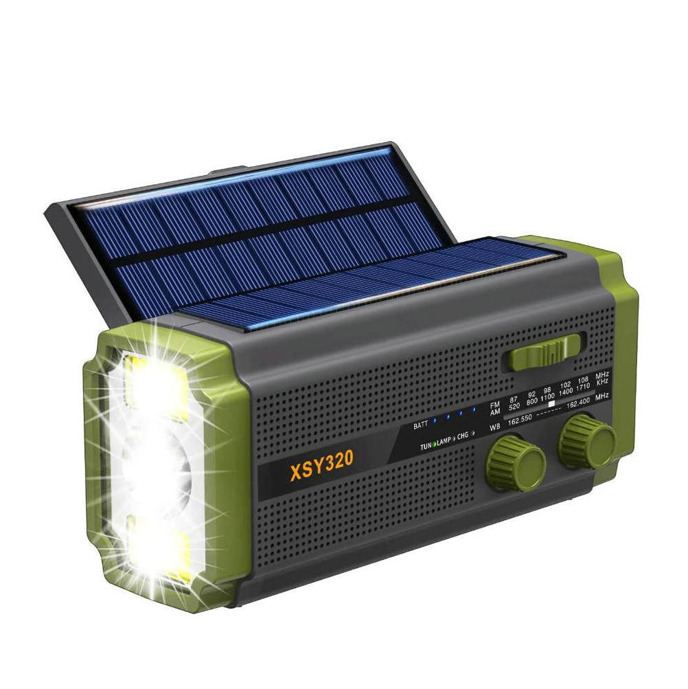 Solar flashlight Radio 1.3W Foldable Solar Panels Hand Crank Portable AM/FM/NOAA Emergency Radio 5000ma Power Bank Phone Charger