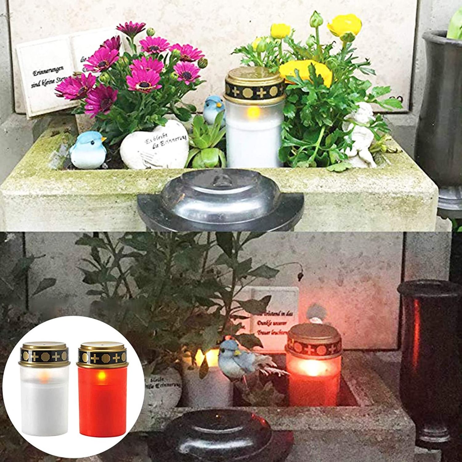 Flameless LED Solar Candle Lamp, Outdoor Waterproof Electronic Memorial Candle Decorative Tea Lights for Cemetery