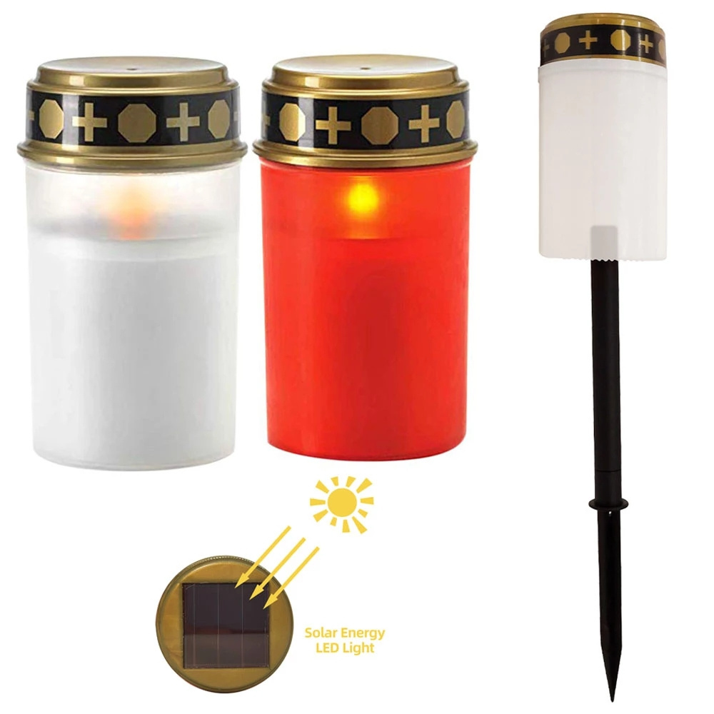 Flameless LED Solar Candle Lamp, Outdoor Waterproof Electronic Memorial Candle Decorative Tea Lights for Cemetery