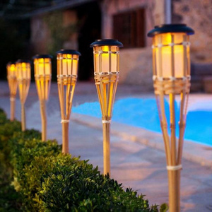 Torch Lights Lighting Solar Bamboo Tiki Torch Flame Warm LED Amber Flickering Light Landscape Solar Flaming Bamboo Torch