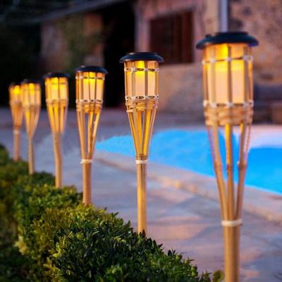 Torch Lights Lighting Solar Bamboo Tiki Torch Flame Warm LED Amber Flickering Light Landscape Solar Flaming Bamboo Torch