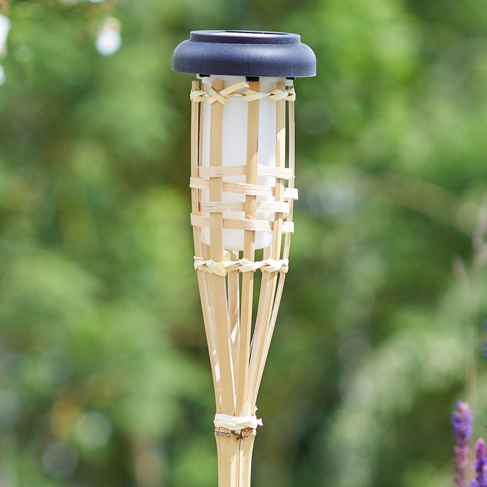 Torch Lights Lighting Solar Bamboo Tiki Torch Flame Warm LED Amber Flickering Light Landscape Solar Flaming Bamboo Torch